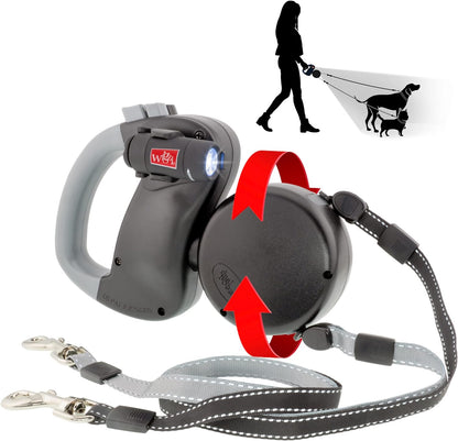 Two Dog Retractable Pet Leash with Light, No Tangle 360 Technology, with Dual Lock   