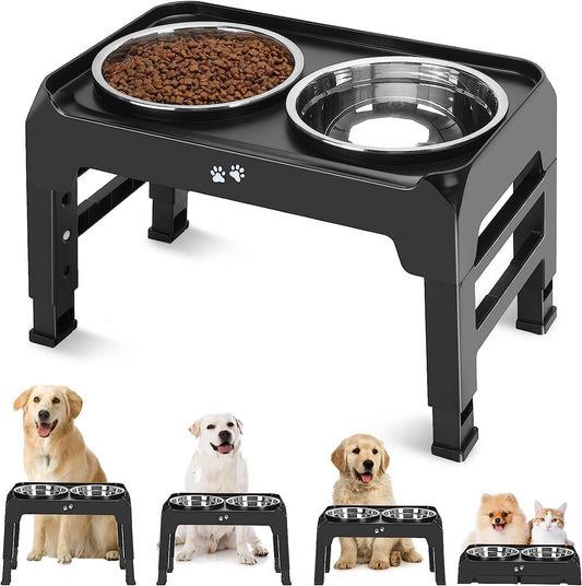  Height Adjustable Dog Bowl Stand with Stainless Steel Dog Food Bowls Non-Slip Dog Feeder